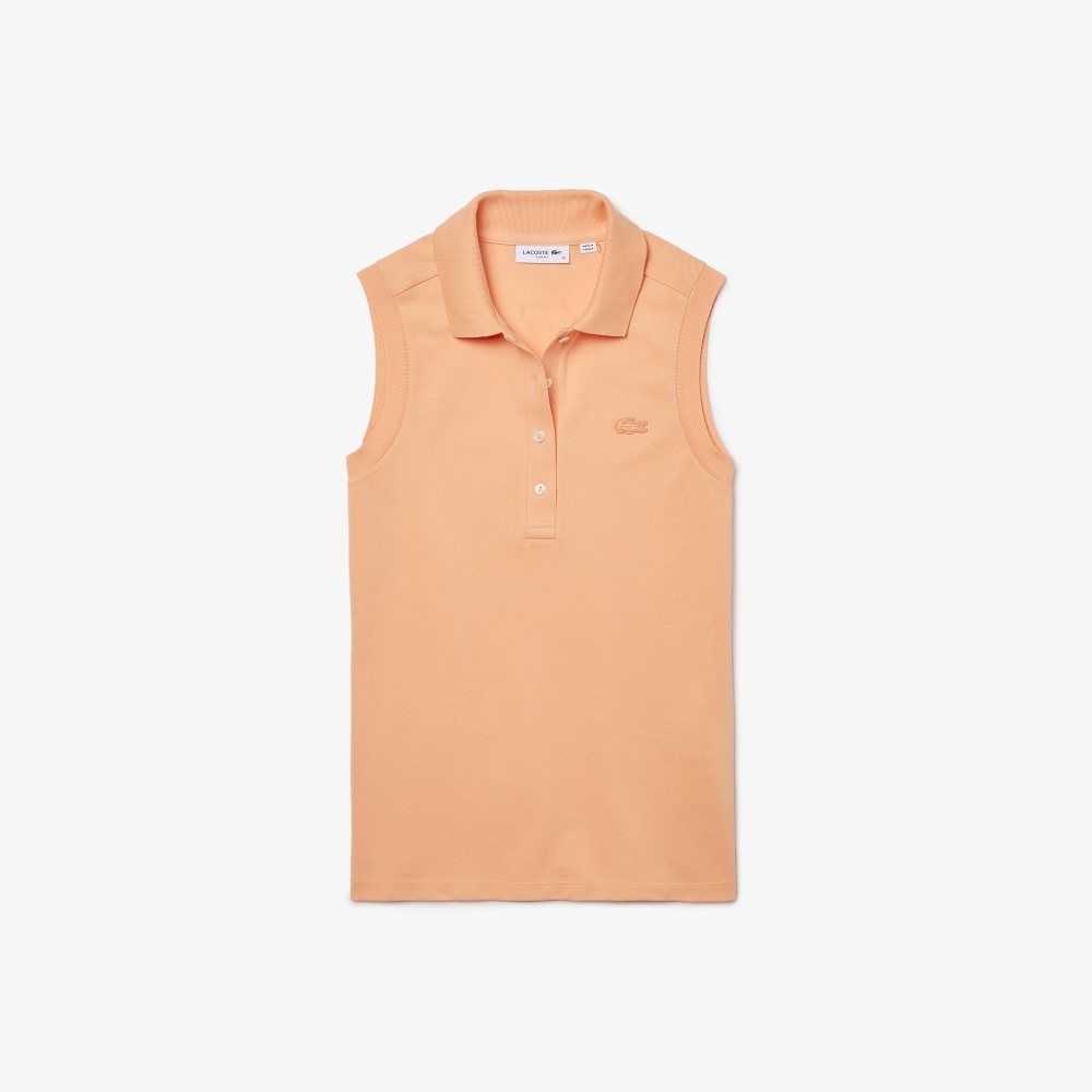 Light Orange Lacoste Slim Fit Sleeveless Cotton Pique Polo Shirt | XQWLBF-790