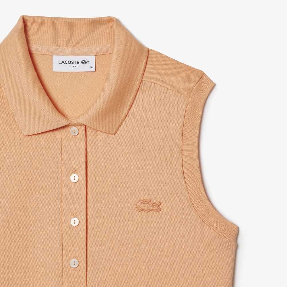 Light Orange Lacoste Slim Fit Sleeveless Cotton Pique Polo Shirt | XQWLBF-790