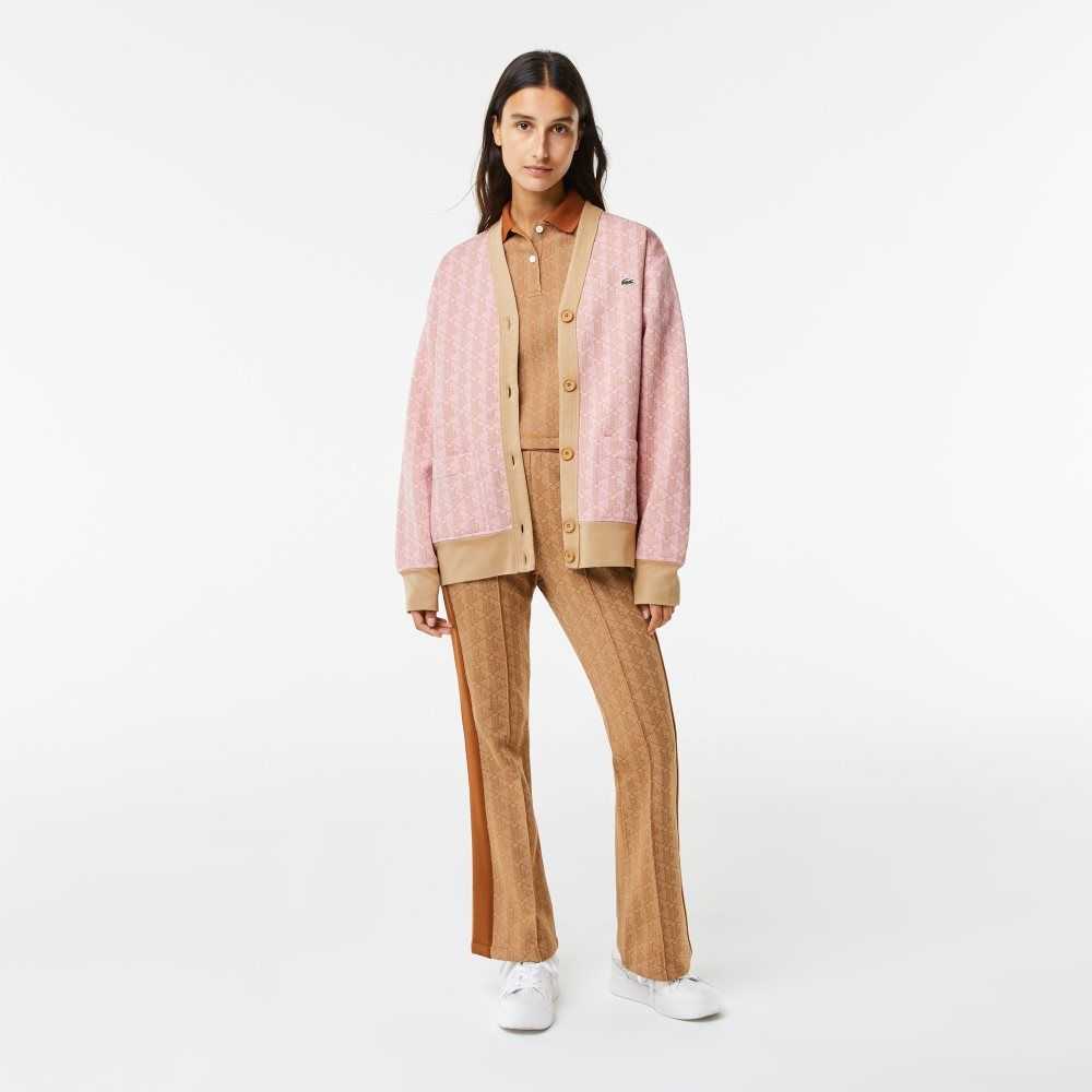 Light Pink / Beige Lacoste Loose Fit Monogram Print Cardigan | TYOIWG-701