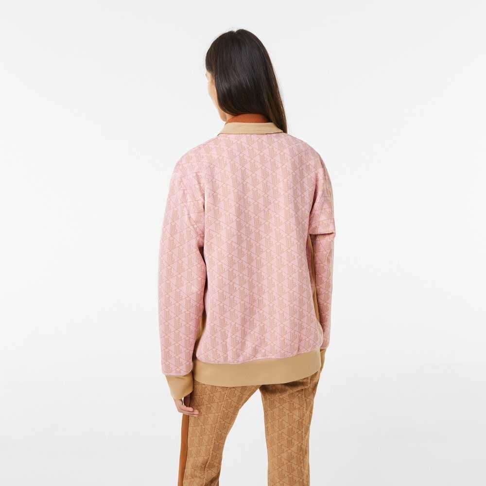 Light Pink / Beige Lacoste Loose Fit Monogram Print Cardigan | TYOIWG-701