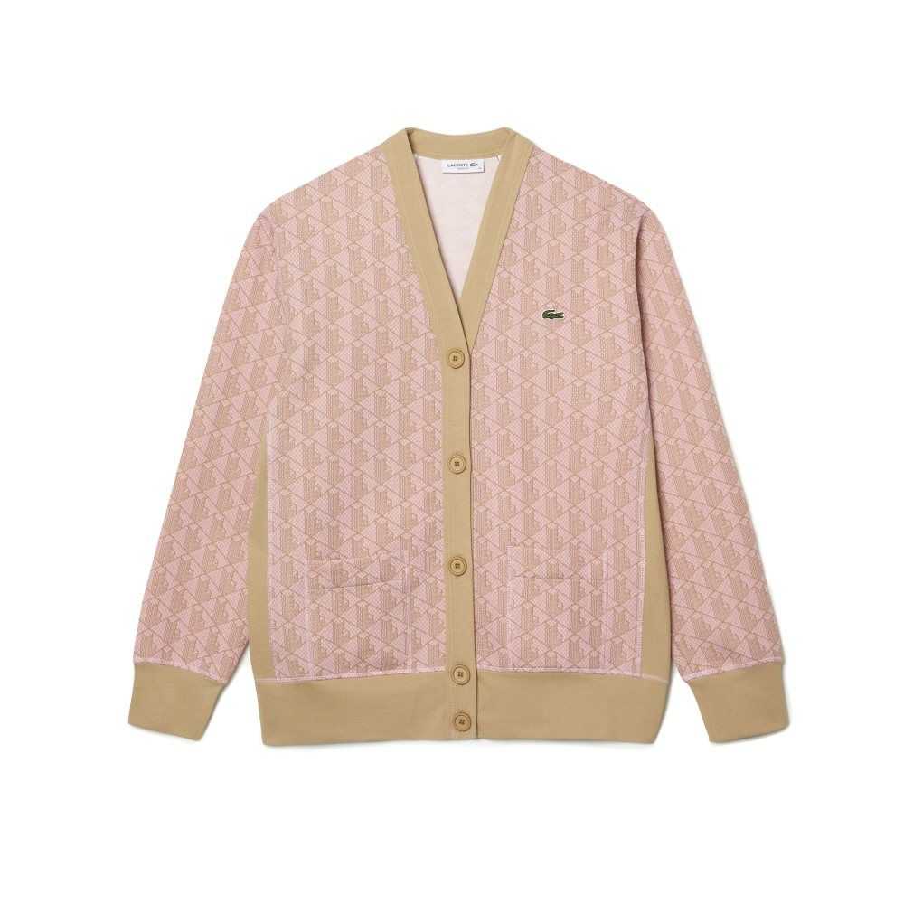 Light Pink / Beige Lacoste Loose Fit Monogram Print Cardigan | TYOIWG-701