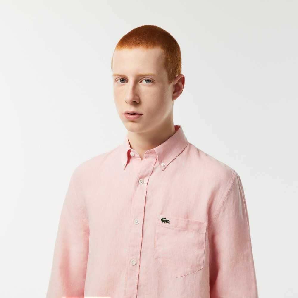 Light Pink Lacoste Linen Shirt | CQGUMH-180