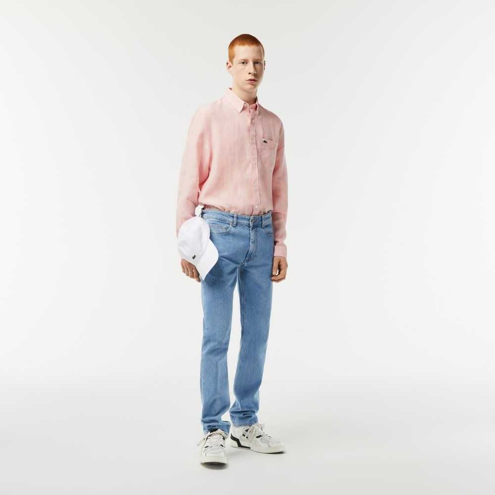 Light Pink Lacoste Linen Shirt | CQGUMH-180