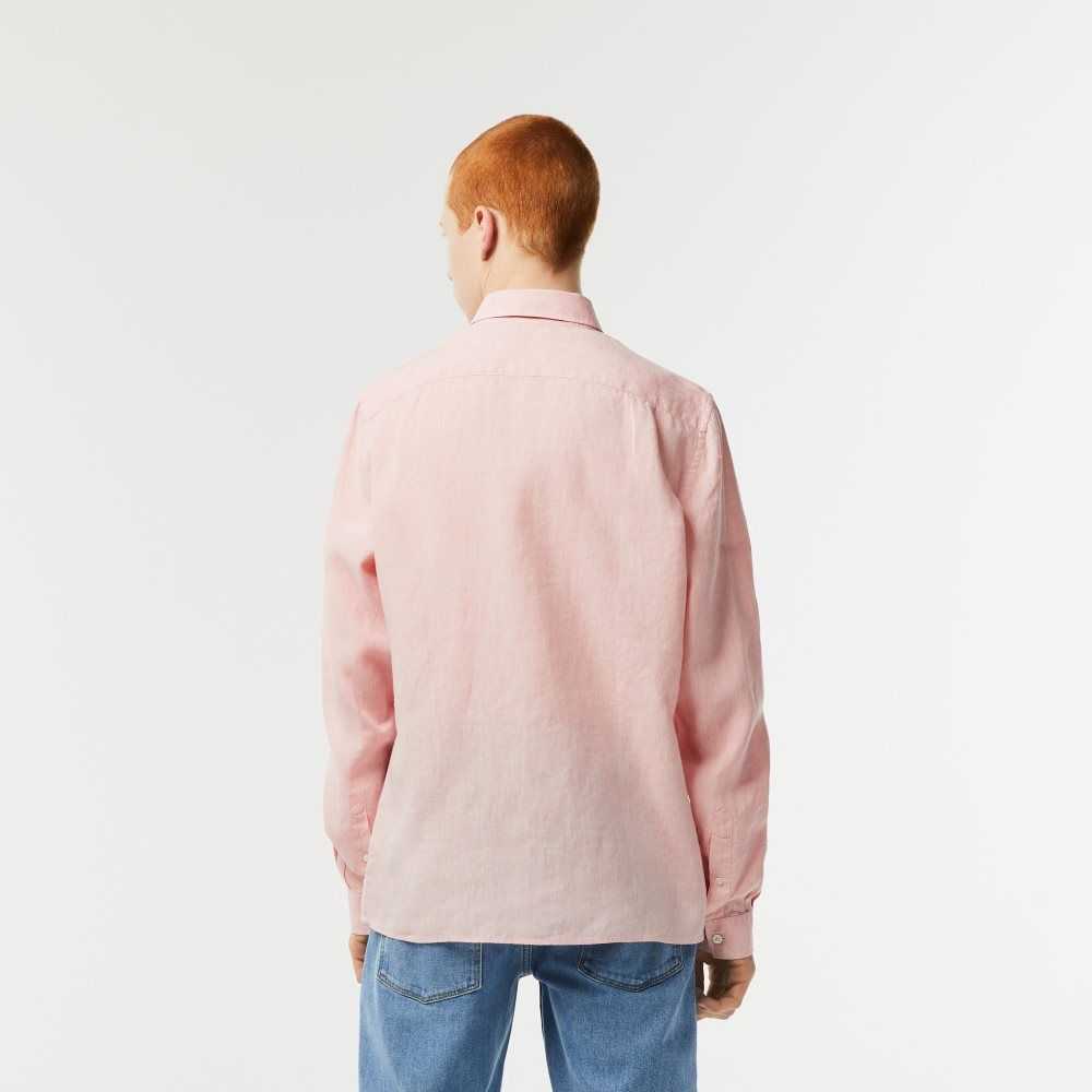 Light Pink Lacoste Linen Shirt | CQGUMH-180