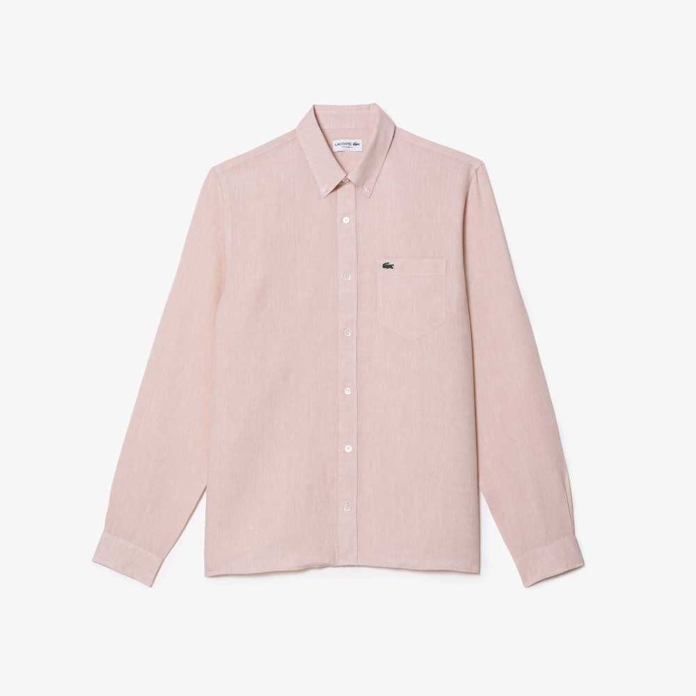 Light Pink Lacoste Linen Shirt | CQGUMH-180