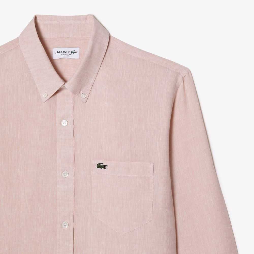 Light Pink Lacoste Linen Shirt | CQGUMH-180