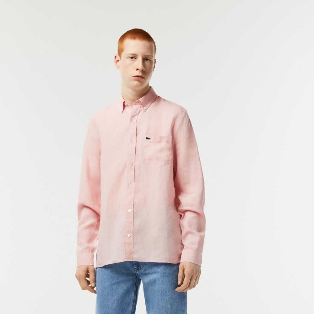 Light Pink Lacoste Linen Shirt | CQGUMH-180