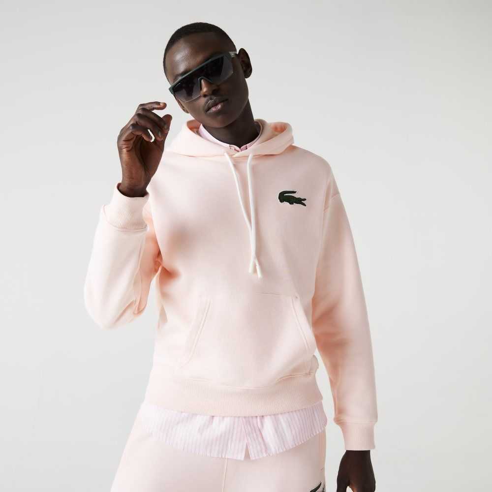 Light Pink Lacoste Loose Fit Hooded Organic Cotton Sweatshirt | PUNAEB-805