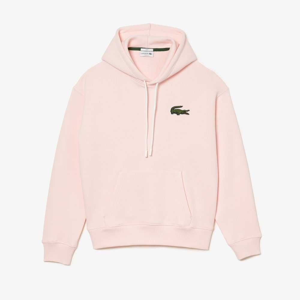 Light Pink Lacoste Loose Fit Hooded Organic Cotton Sweatshirt | PUNAEB-805