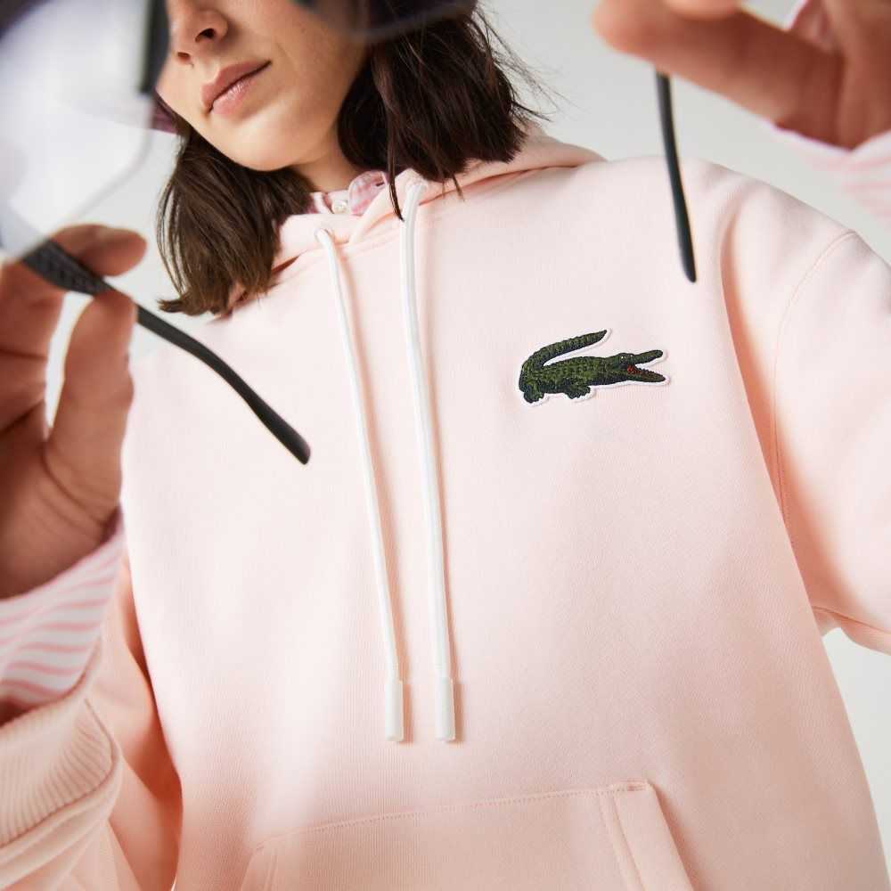 Light Pink Lacoste Loose Fit Hooded Organic Cotton Sweatshirt | PUNAEB-805