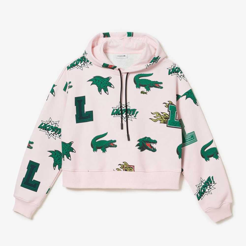 Light Pink Lacoste Oversized Hooded Fleece Sweatshirt | JPUKEW-934