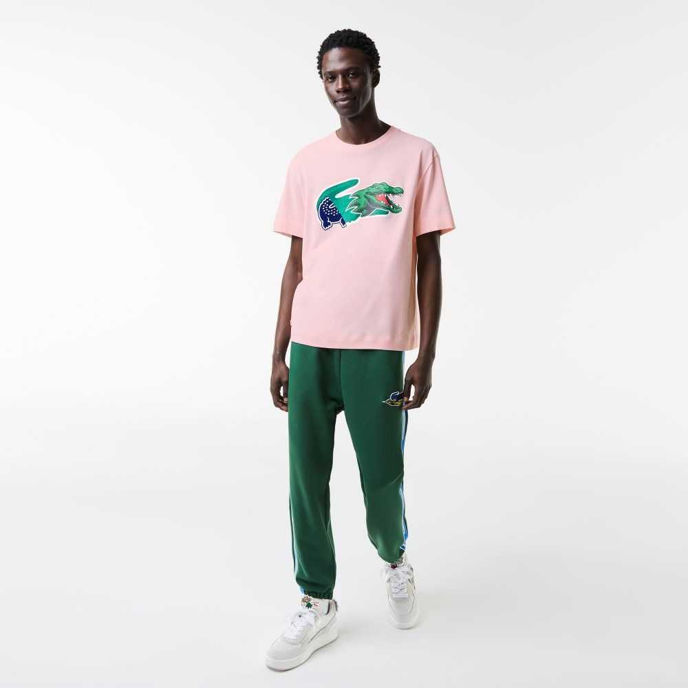 Light Pink Lacoste Relaxed Fit Oversized Crocodile T-Shirt | OTYWEG-415