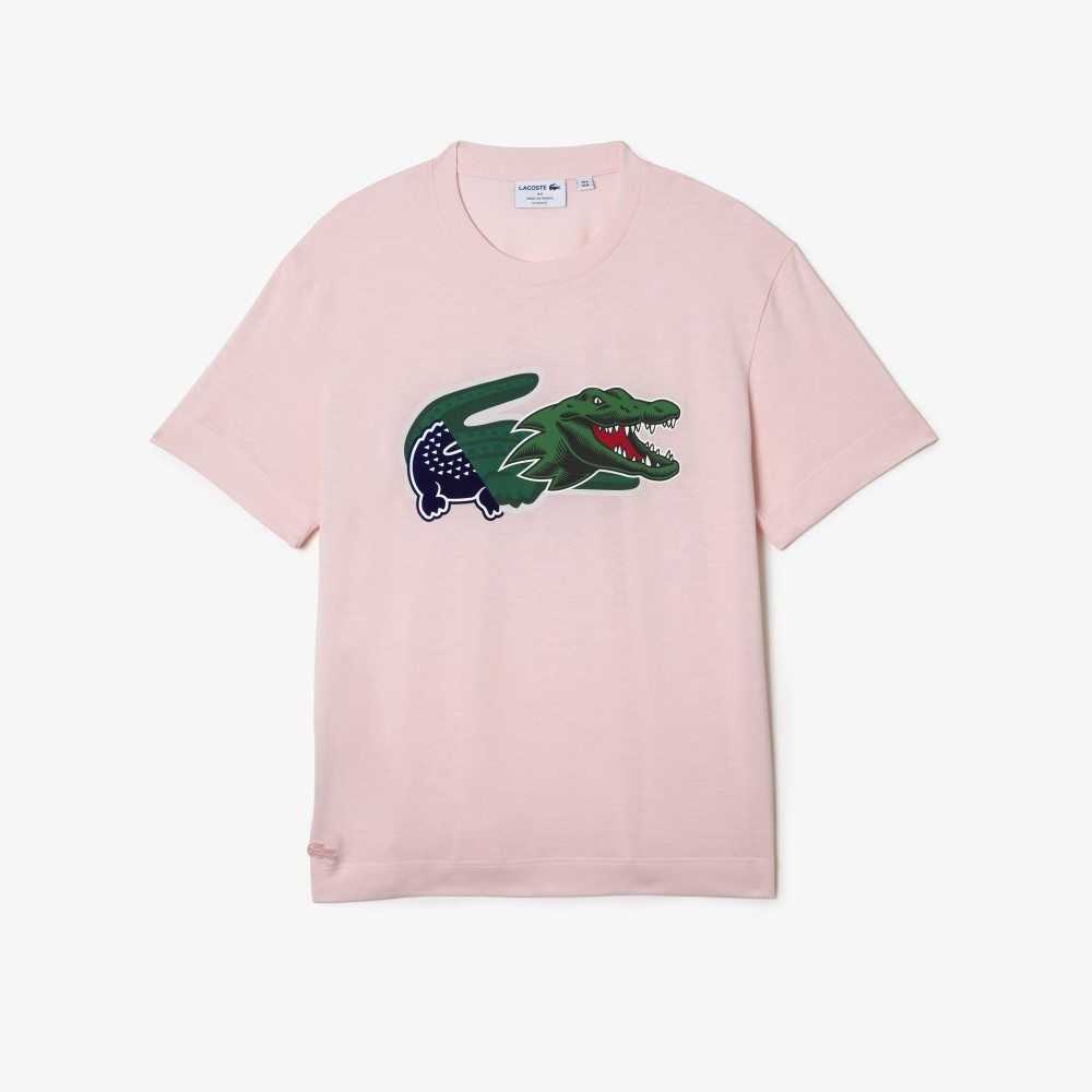 Light Pink Lacoste Relaxed Fit Oversized Crocodile T-Shirt | OTYWEG-415