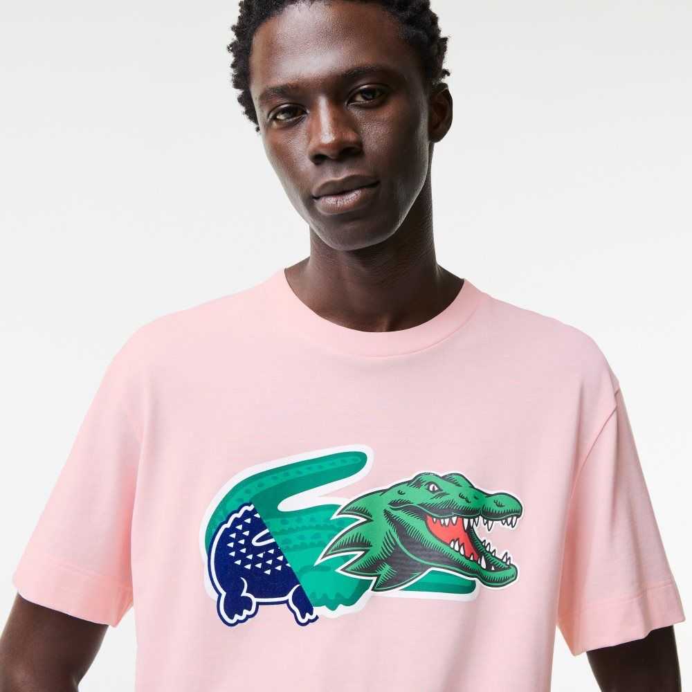 Light Pink Lacoste Relaxed Fit Oversized Crocodile T-Shirt | OTYWEG-415