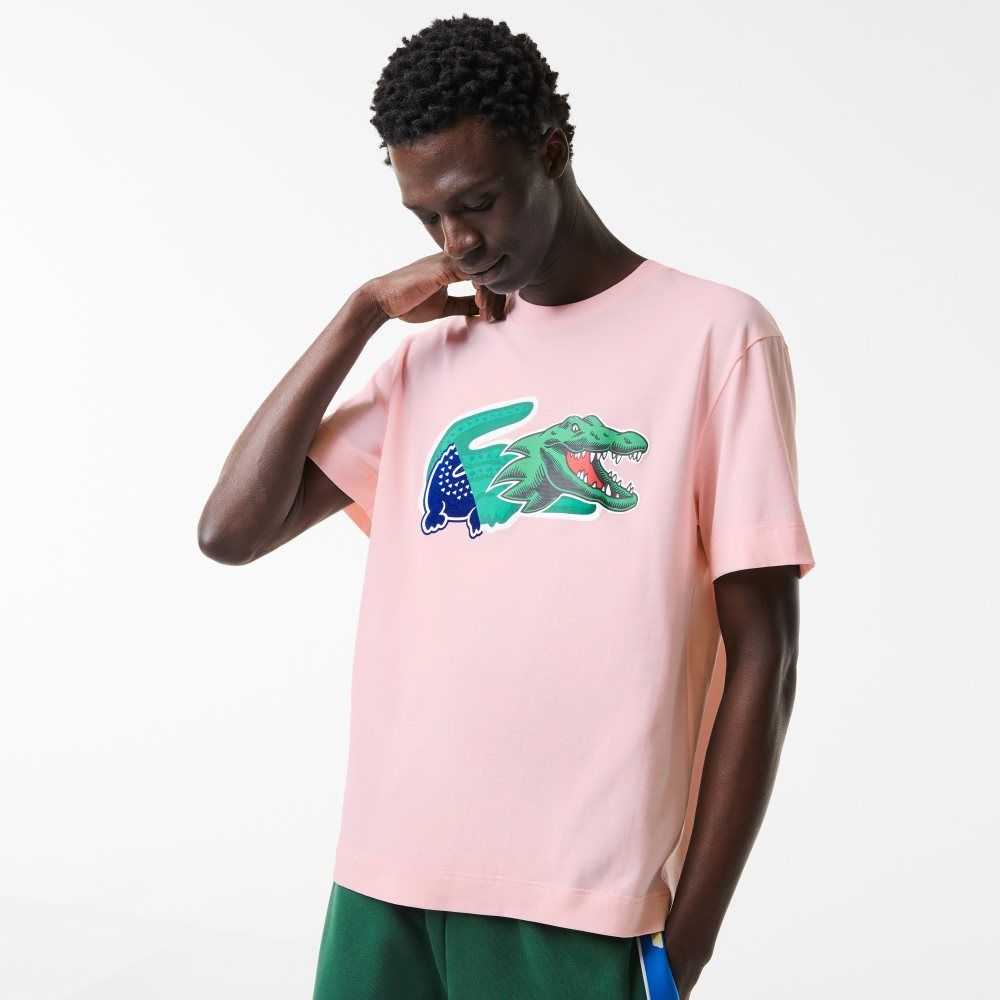 Light Pink Lacoste Relaxed Fit Oversized Crocodile T-Shirt | OTYWEG-415