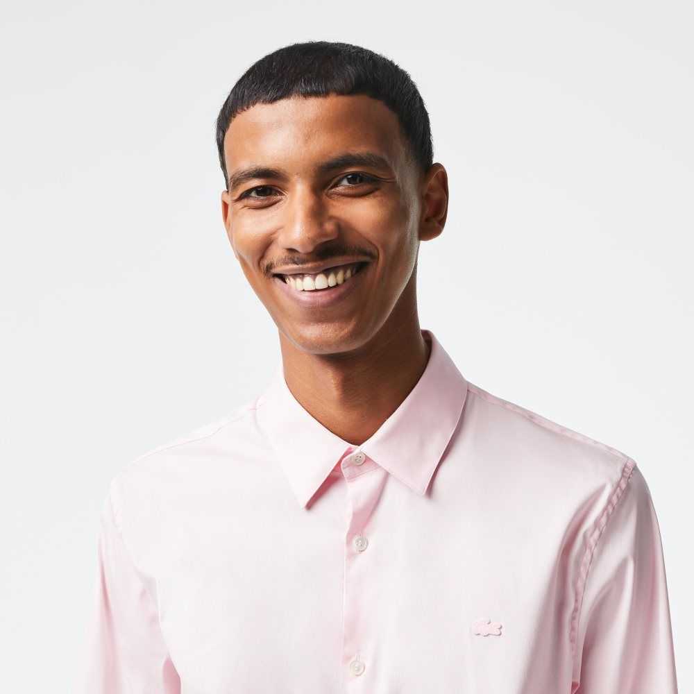 Light Pink Lacoste Slim Fit French Collar Cotton Poplin Shirt | OLYCMP-318