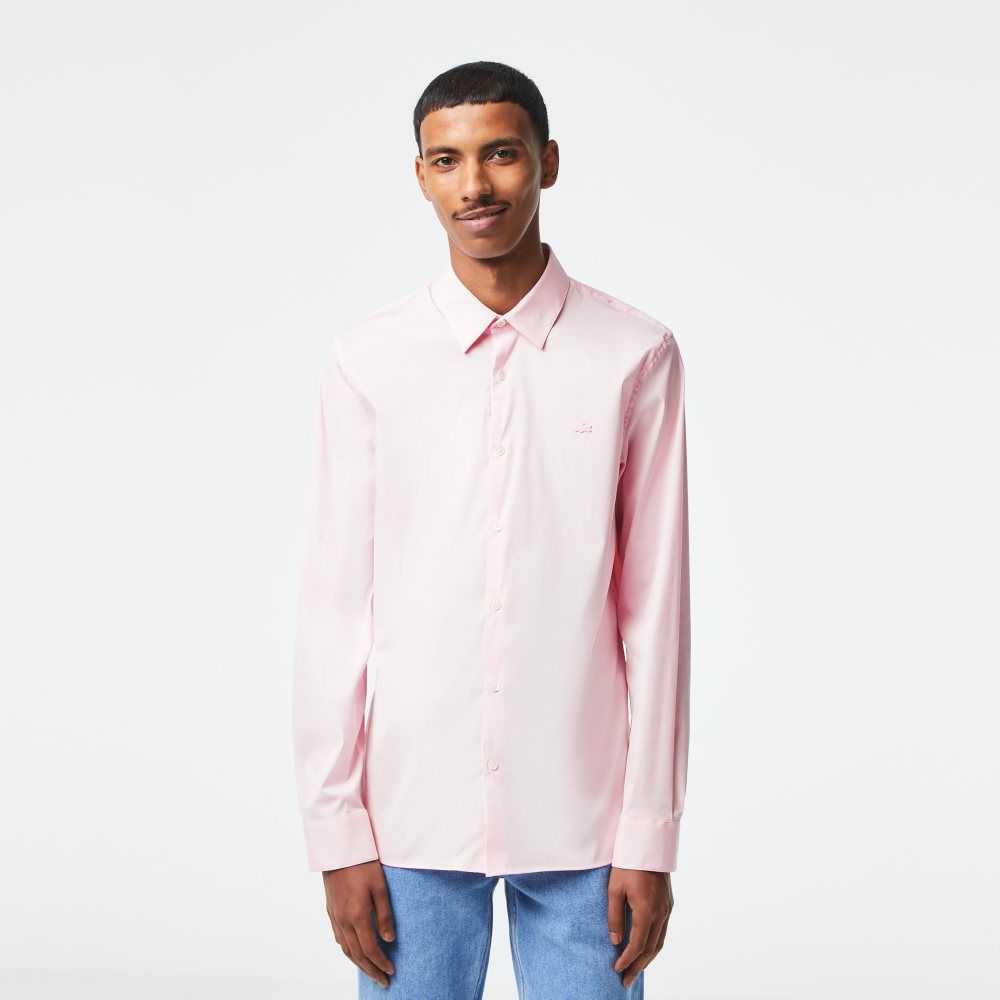 Light Pink Lacoste Slim Fit French Collar Cotton Poplin Shirt | OLYCMP-318