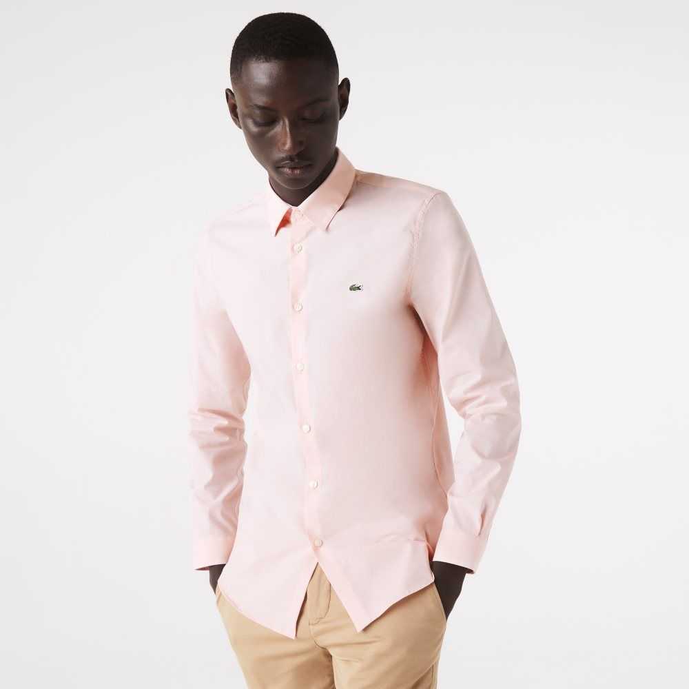 Light Pink Lacoste Slim Fit Stretch Cotton Poplin Shirt | JFTIOC-162