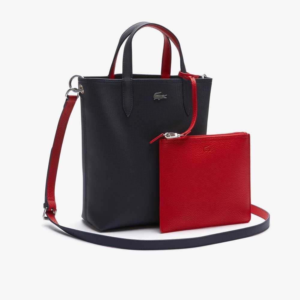 Marine 166 Rouge 240 Lacoste Anna Reversible Coated Canvas Tote Bag | YMWTVA-057