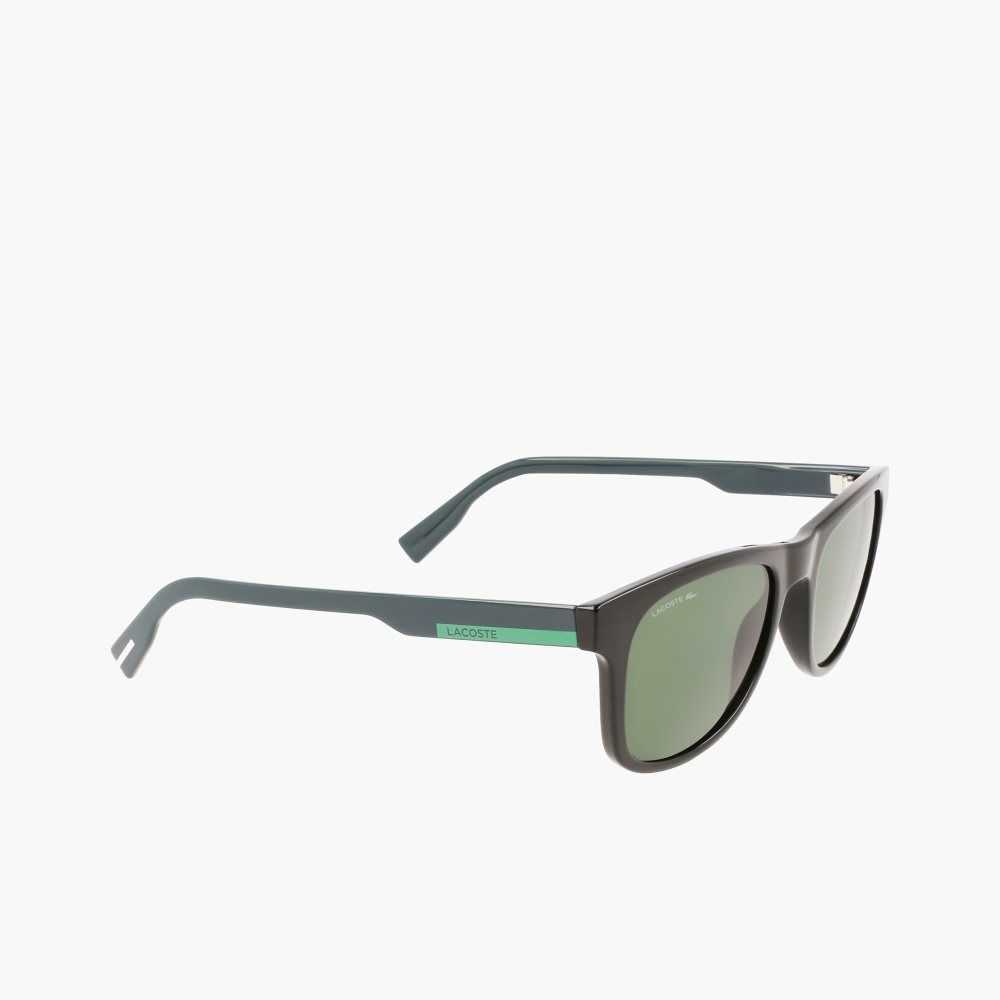 Matt Black Lacoste Rectangle Color Block Sunglasses | DJTPOA-948