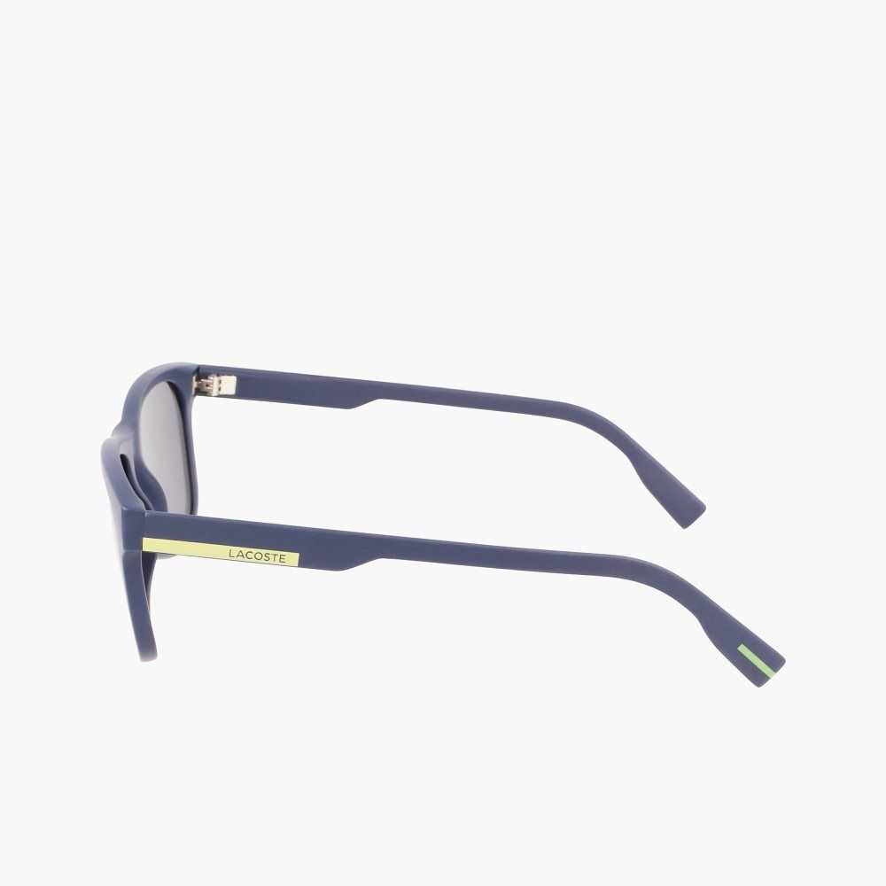 Matte Blue Lacoste Rectangle Color Block Sunglasses | PKGQCB-143