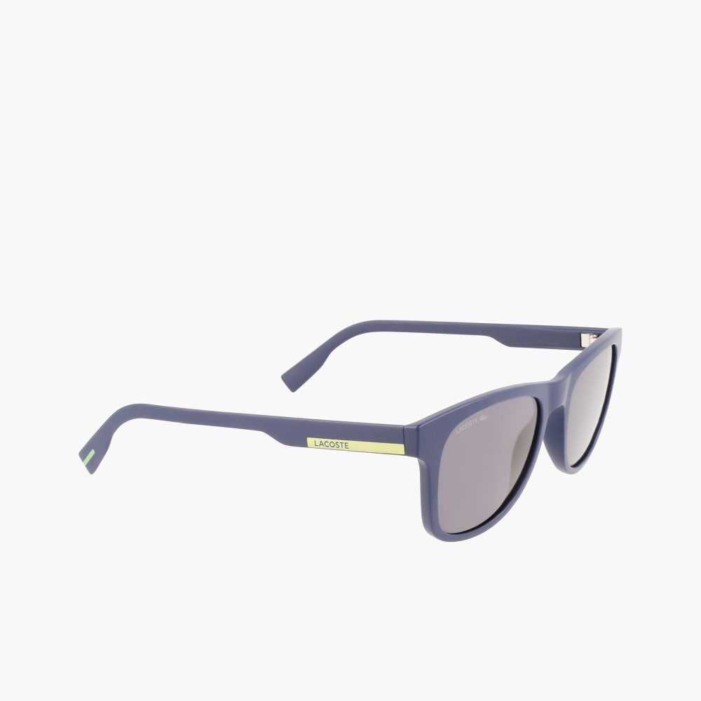 Matte Blue Lacoste Rectangle Color Block Sunglasses | PKGQCB-143