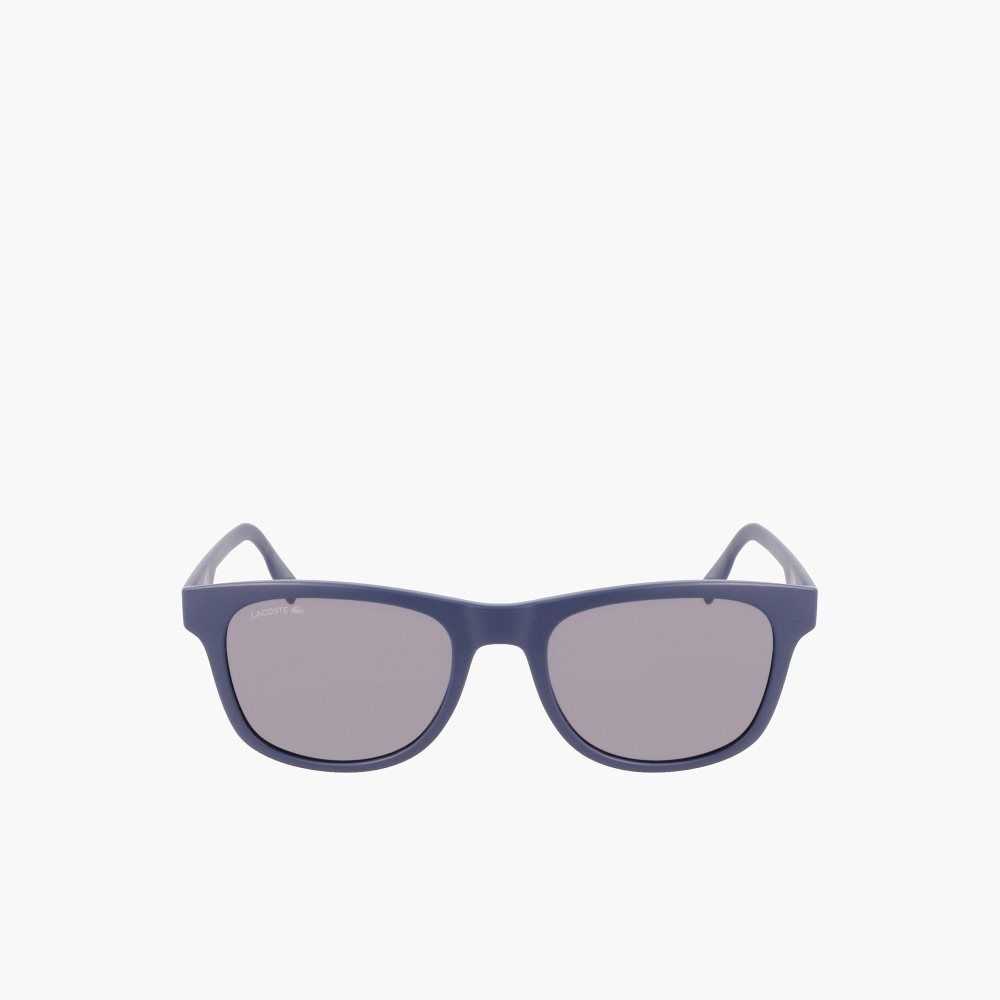 Matte Blue Lacoste Rectangle Color Block Sunglasses | PKGQCB-143