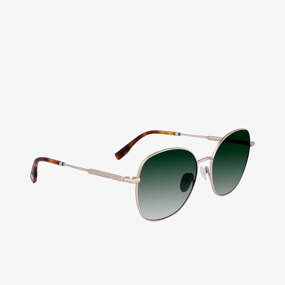 Matte Gold Lacoste Oval Metal Neoheritage Sunglasses | BOLQMH-530