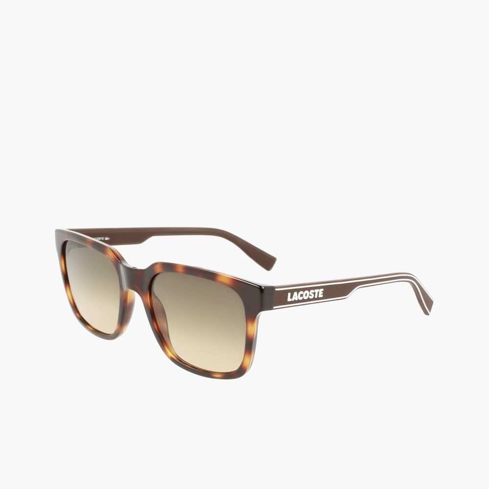 Matte Havana Lacoste Rectangle Active Line Sunglasses | WQPLZF-694