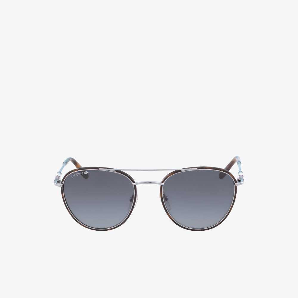 Matte Silver Lacoste Oval Metal Novak Djokovic Collection Sunglasses | XVTAQB-130