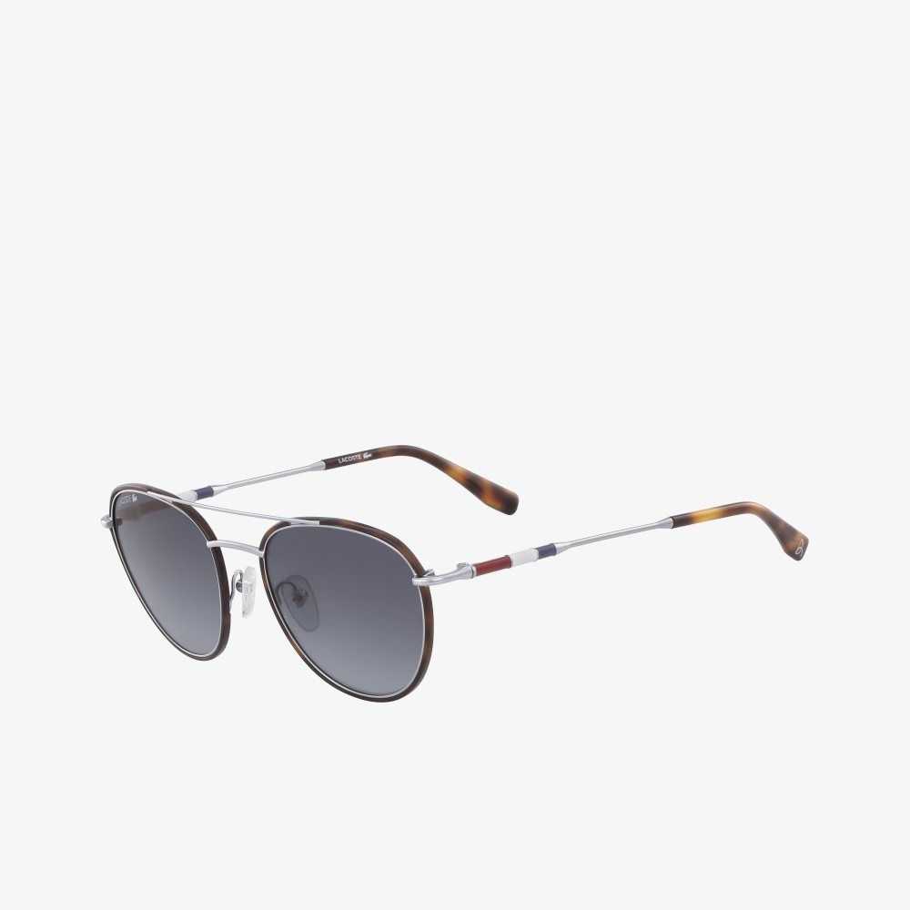 Matte Silver Lacoste Oval Metal Novak Djokovic Collection Sunglasses | XVTAQB-130