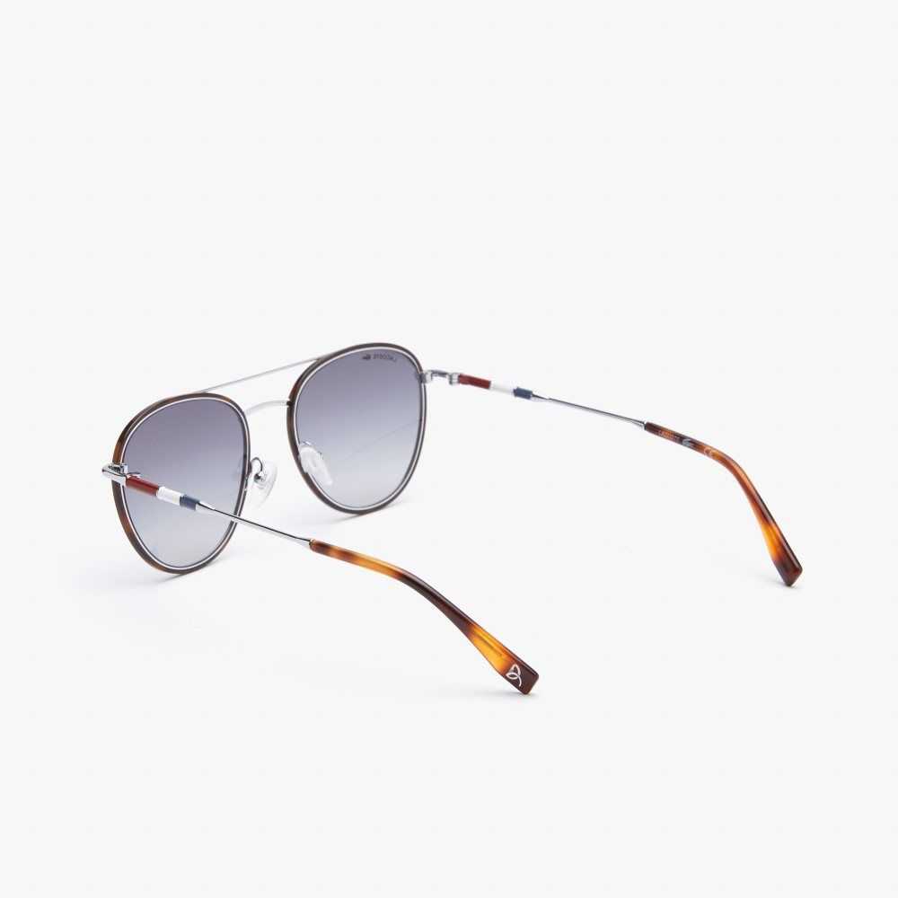 Matte Silver Lacoste Oval Metal Novak Djokovic Collection Sunglasses | XVTAQB-130