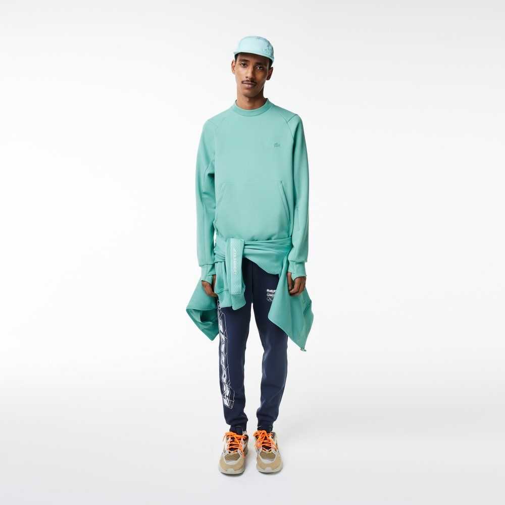 Mint Lacoste Crew Neck Kangaroo Pocket Cotton Blend Sweatshirt | ZIPLFM-475