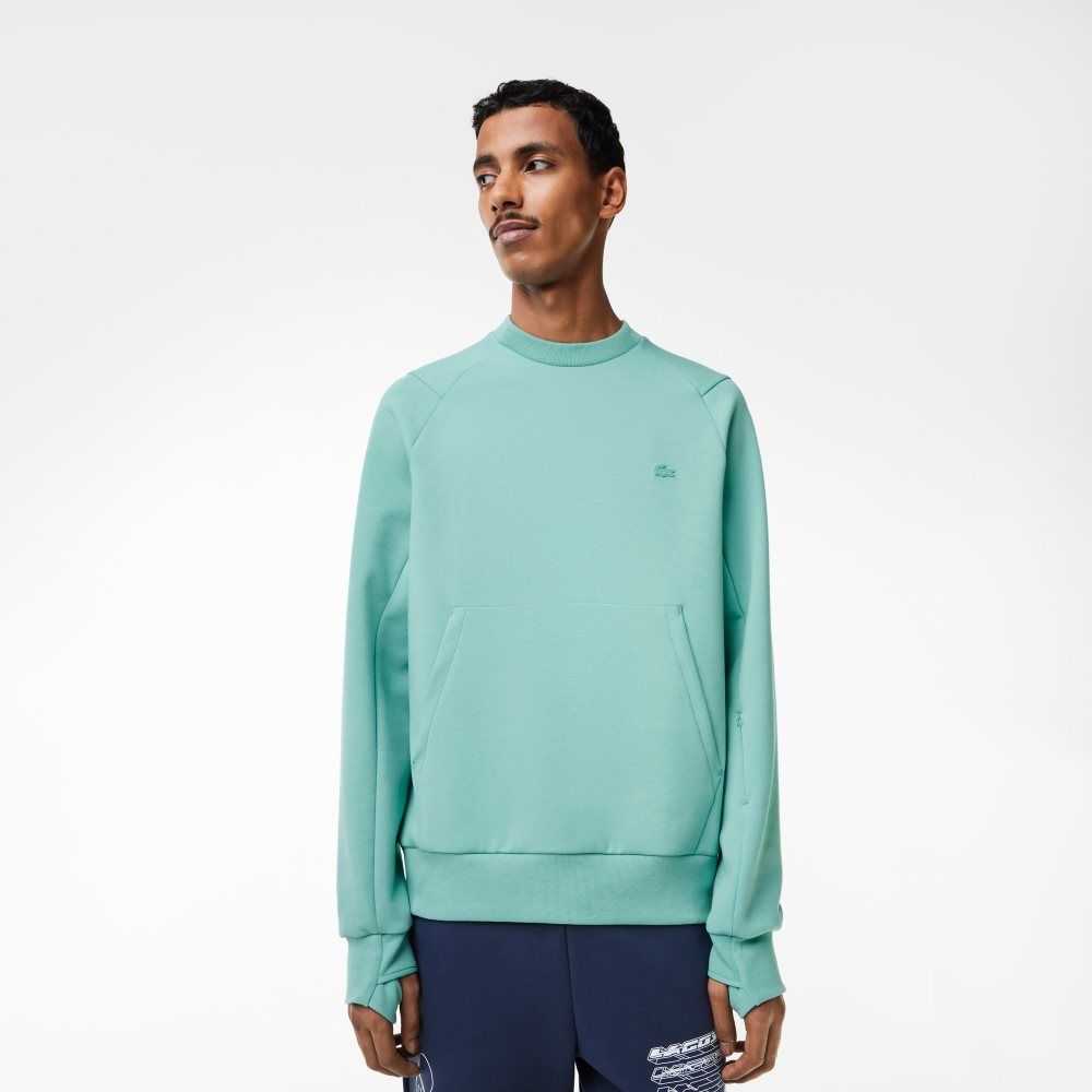 Mint Lacoste Crew Neck Kangaroo Pocket Cotton Blend Sweatshirt | ZIPLFM-475