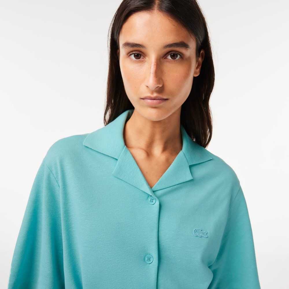 Mint Lacoste Linen/Cotton Blend Belted Button Dress | EBKMGT-530