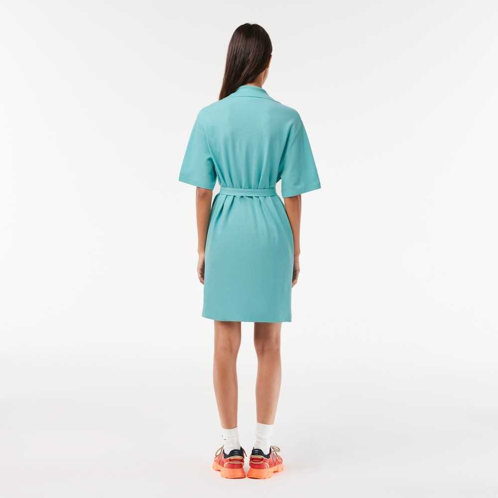 Mint Lacoste Linen/Cotton Blend Belted Button Dress | EBKMGT-530