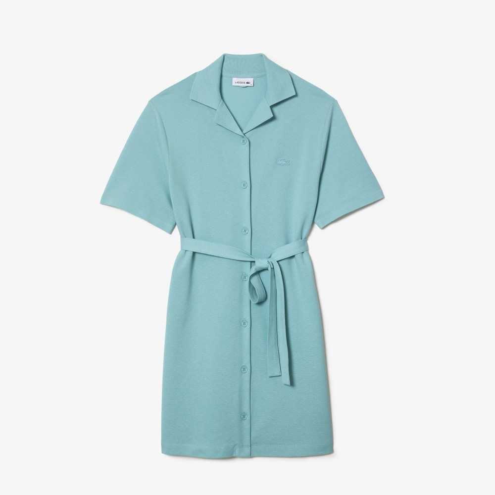 Mint Lacoste Linen/Cotton Blend Belted Button Dress | EBKMGT-530