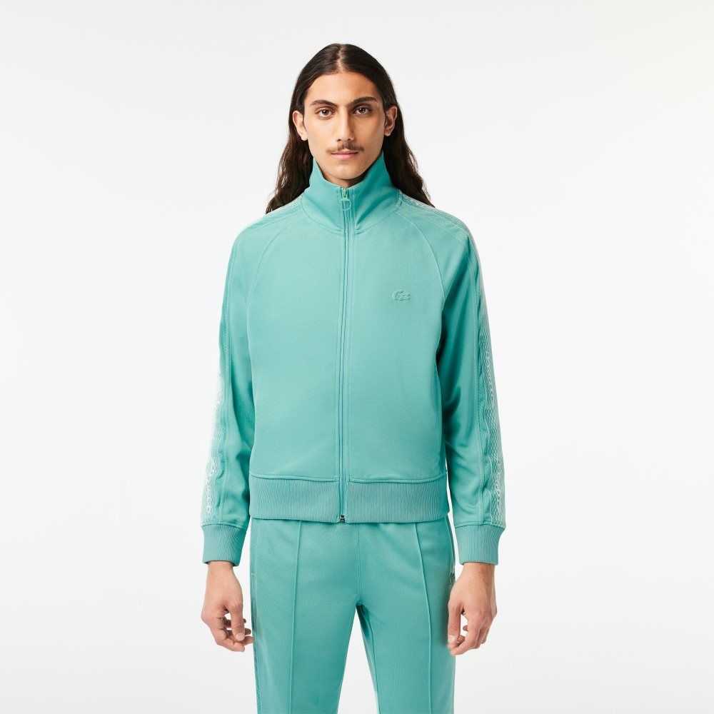 Mint Lacoste Regular Fit Zipped Pique Sweatshirt | TBOWCI-497