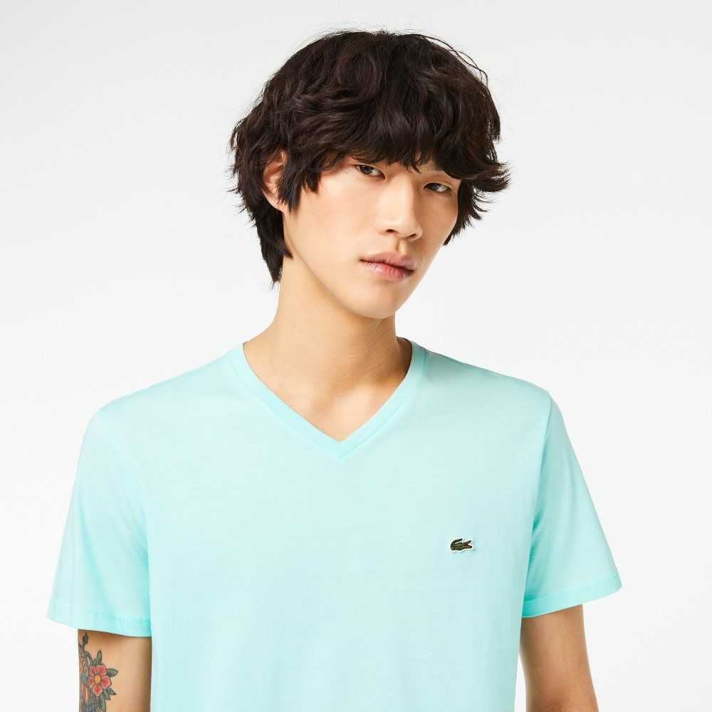 Mint Lacoste V-Neck Pima Cotton Jersey T-Shirt | FVIEHX-871