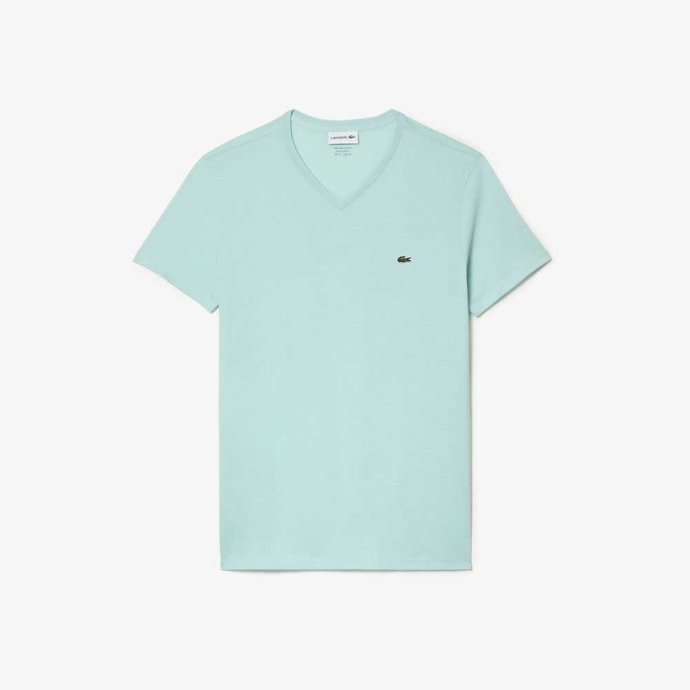 Mint Lacoste V-Neck Pima Cotton Jersey T-Shirt | FVIEHX-871