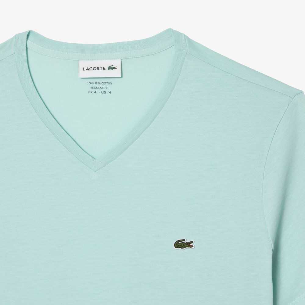 Mint Lacoste V-Neck Pima Cotton Jersey T-Shirt | FVIEHX-871