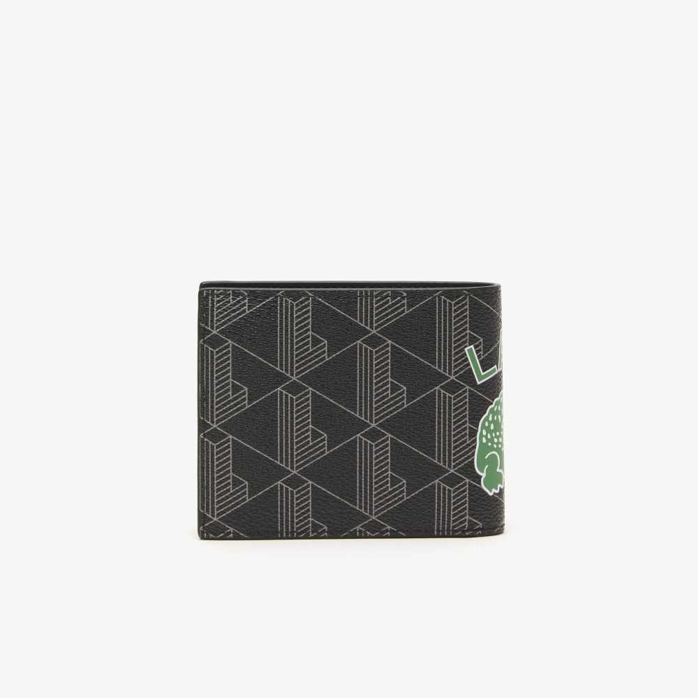 Mono Noir Gris Estragon Lacoste The Blend Monogram Print Folding Wallet | CALIEU-908