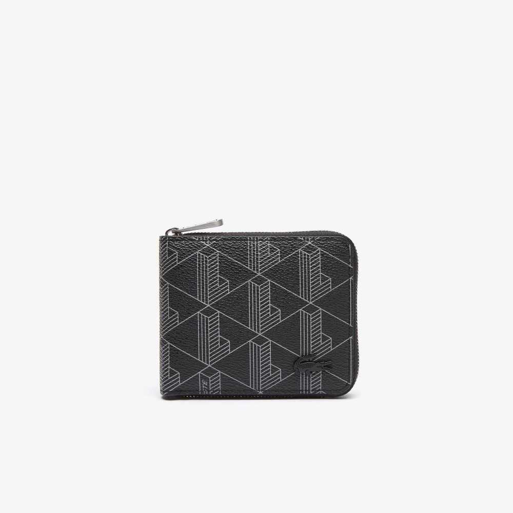 Monogram Noir Gris Lacoste Monogram Print Small Zip Wallet | HQTMXS-301