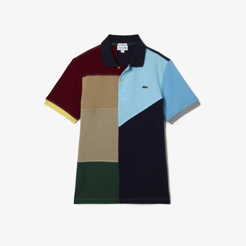 Multicolor Lacoste Patchwork Effect Cotton Petit Pique Polo | VMFGIR-842