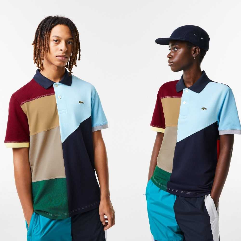 Multicolor Lacoste Patchwork Effect Cotton Petit Pique Polo | VMFGIR-842