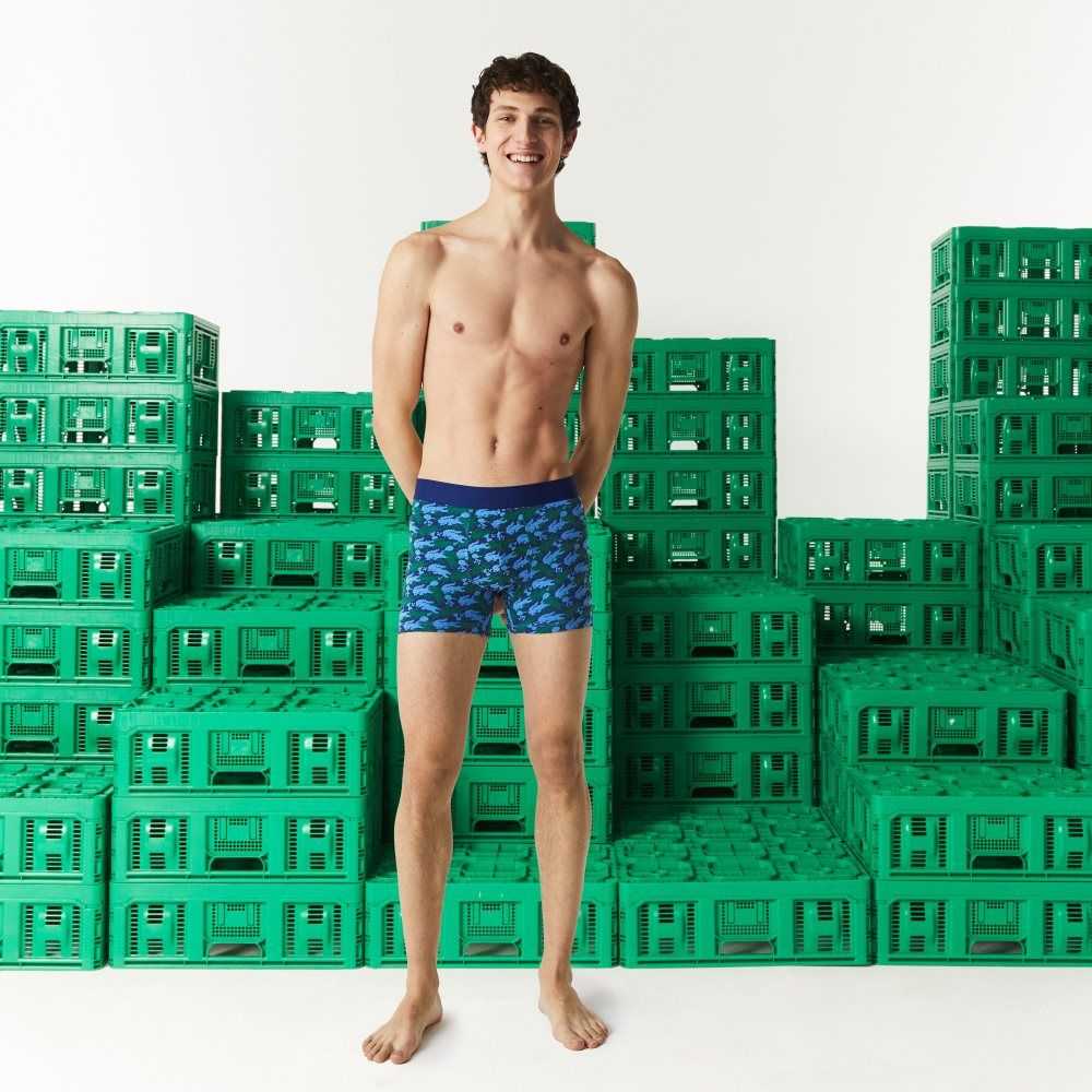 Multicolor Lacoste x Minecraft Print Long Organic Cotton Boxer Briefs | AUCYQJ-176