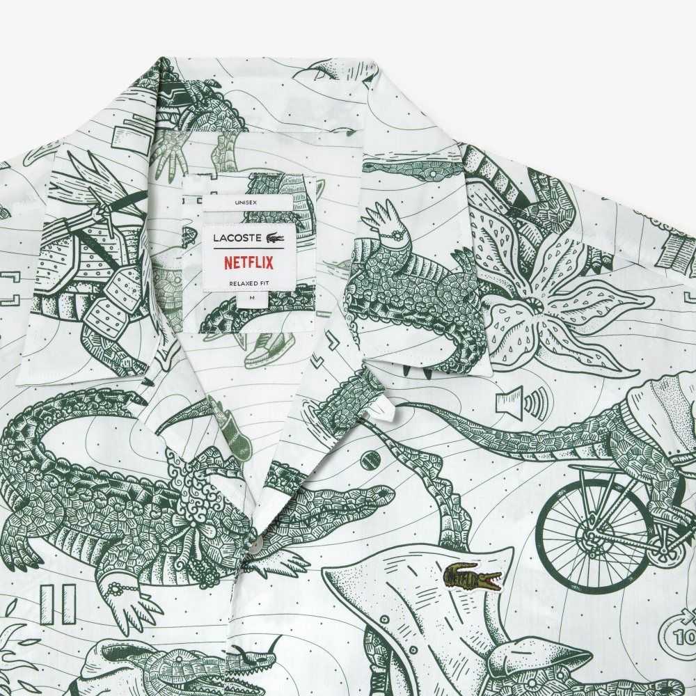 Multicolor Lacoste x Netflix Short Sleeve Printed Shirt | EMTQGL-184