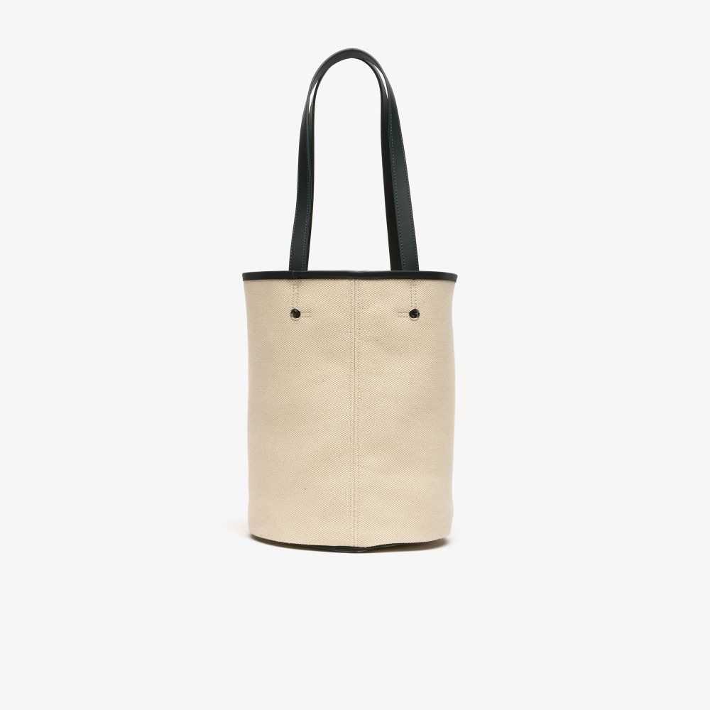 Natural Sinople Estragon Lacoste Bucket Bag with Removable Pouch | MDVHLF-251