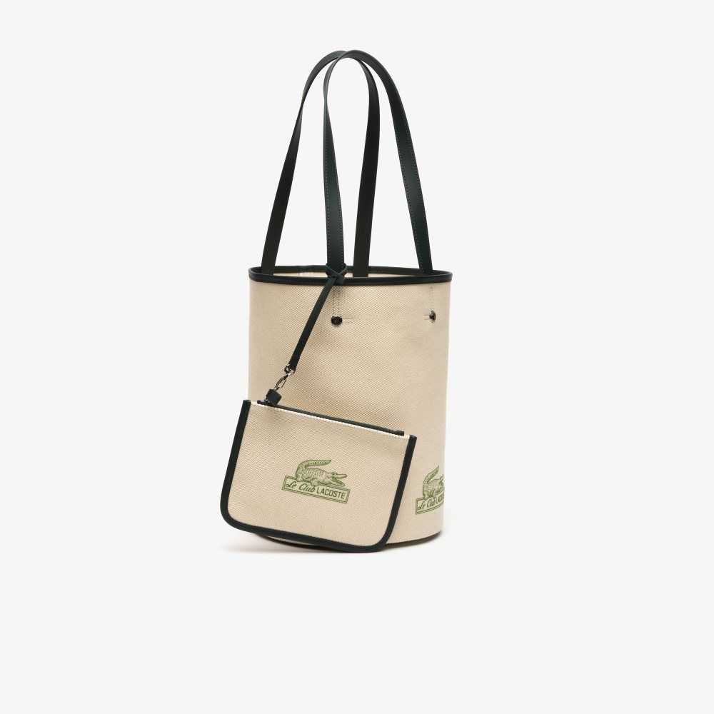 Natural Sinople Estragon Lacoste Bucket Bag with Removable Pouch | MDVHLF-251