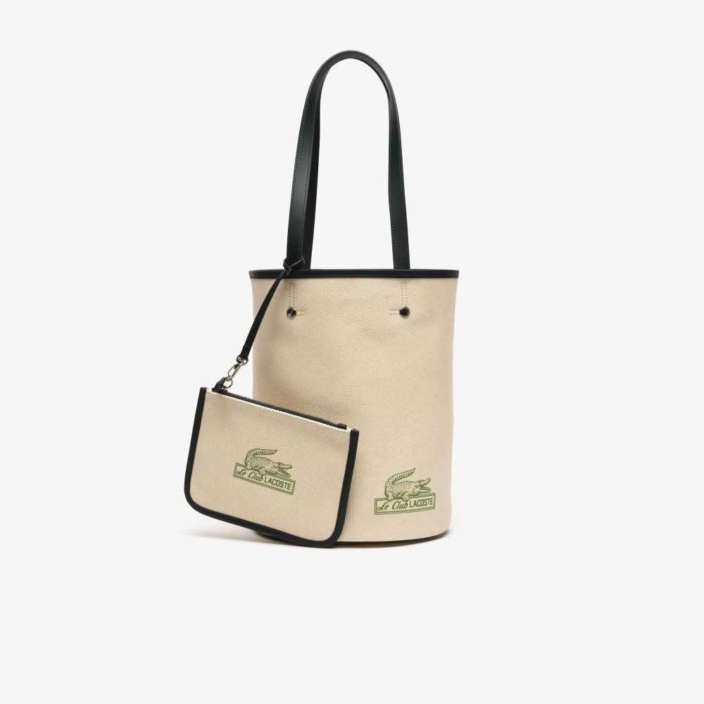 Natural Sinople Estragon Lacoste Bucket Bag with Removable Pouch | MDVHLF-251